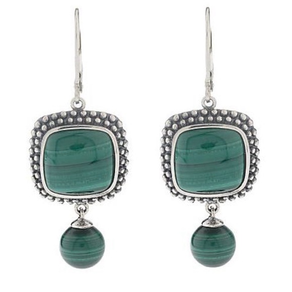 Sterling Malachite Bead drop lever back earrings - Picture 8 of 8